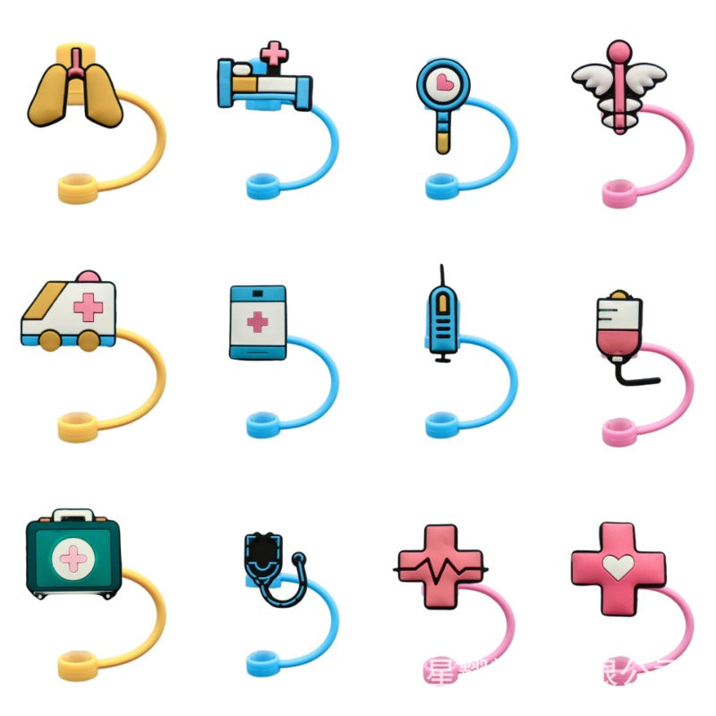 Wholesale 10pcs Cartoon Silicone Dustproof 8/10mm Straw Cover